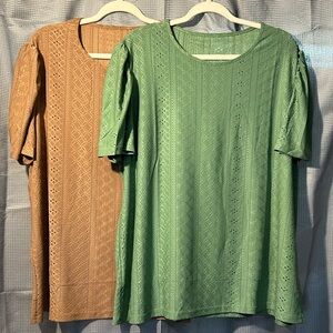 Bundle Green and Tan Eyelet Tops
